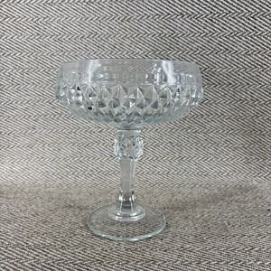 Vintage INDIANA GLASS Clear Cut Diamond Point Pedestal Candy Dish Compote 7-1/4"